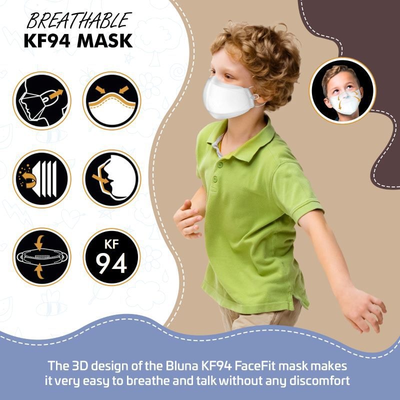 【韓國 BLUNA】KF94 四層高防護人體工學3D兒童口罩 白色 10入