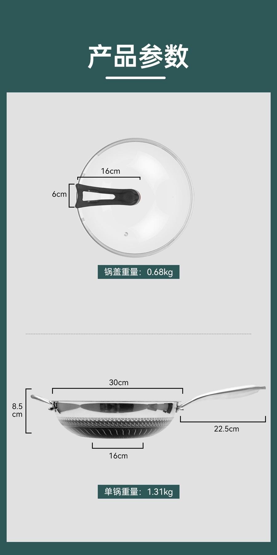 【好锅不娇气 ⭐同等品质价更低】王源吉子品牌 吉盛 32cm不锈钢蜂窝炒锅 物理不粘 316不锈钢 蜂窝纹理 可立盖 电磁炉炒锅