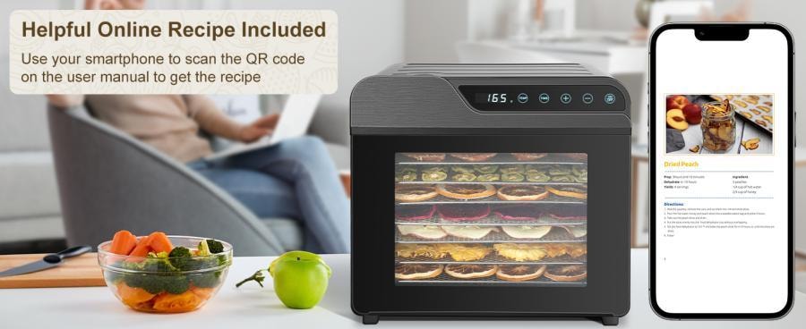 【中國直郵】 Amzgachfktch 8 托盤不鏽鋼食品脫水機625W 食品乾燥機附可調式定時器和溫度165°F 脫水機