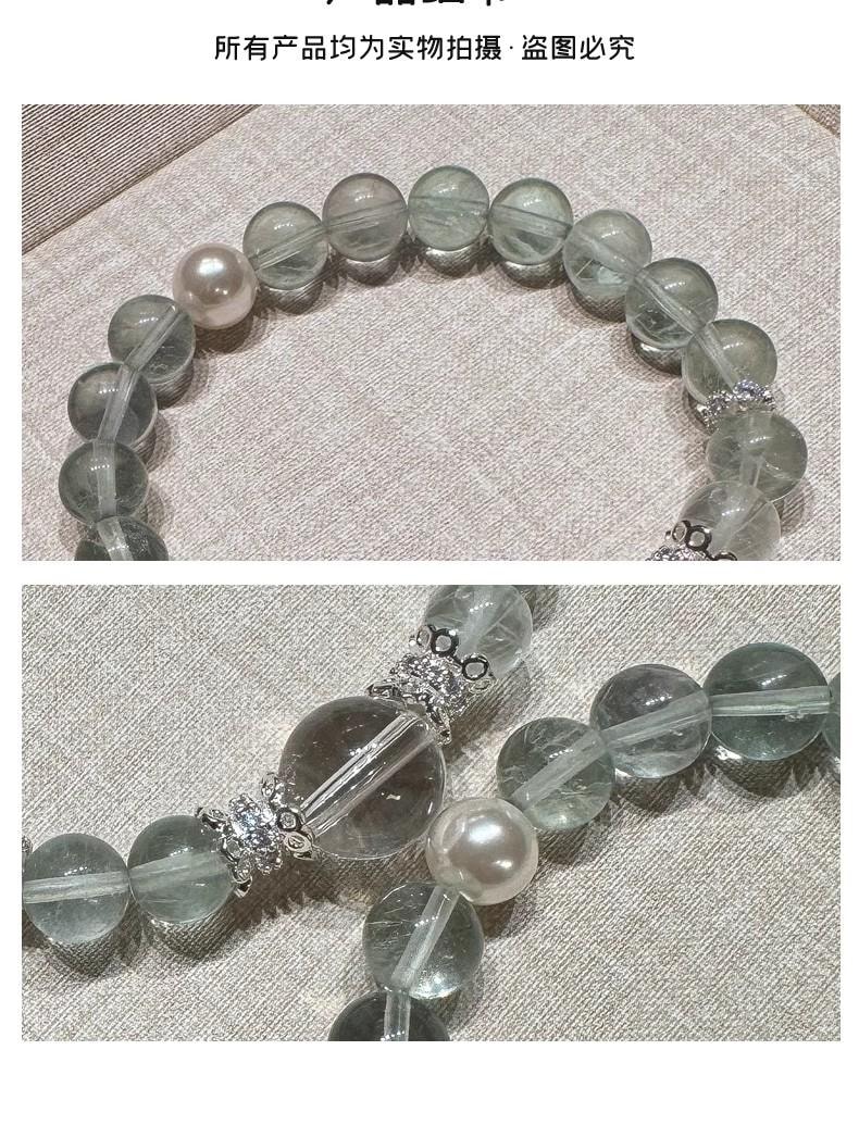 【青雲直上】綠野仙蹤 天然綠螢石白水晶手鍊 | 貝珠疊戴仙女款 | 能量療癒手串 |小眾設計10mm 情人節送禮佳選