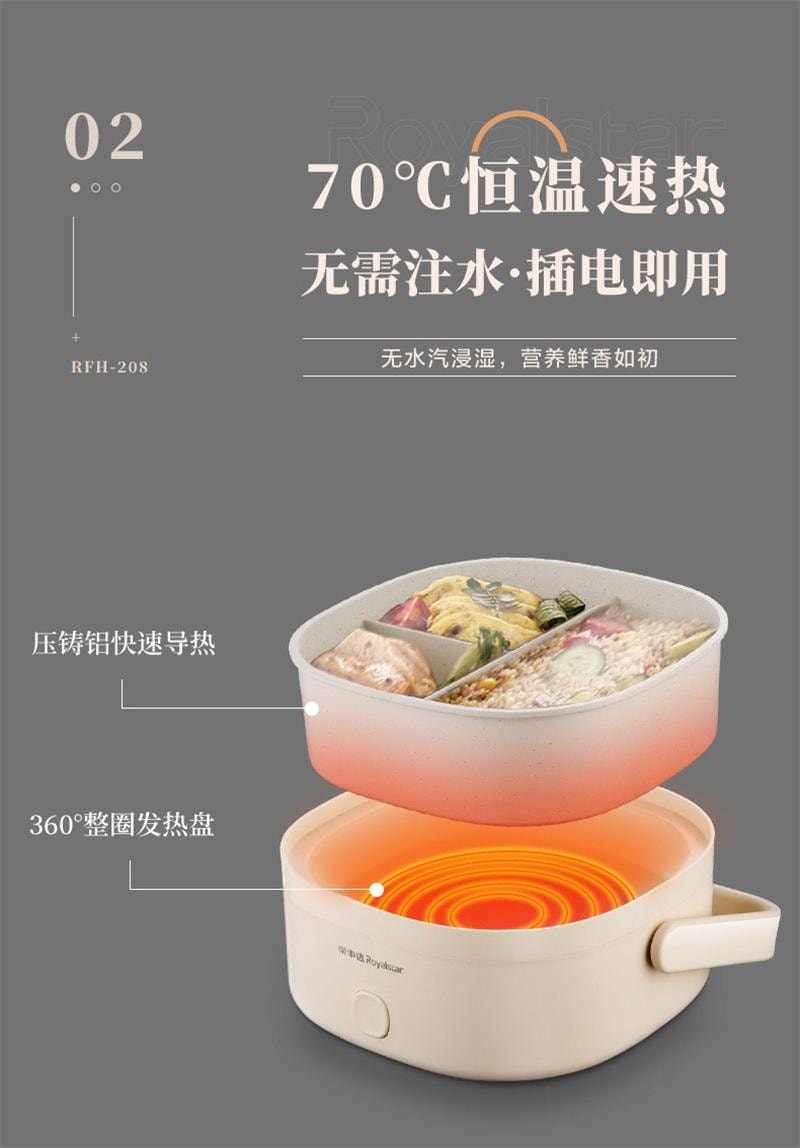 【中国直邮】 荣事达 免注水电热饭盒加热可插电保温自热饭菜热饭神器 米白色 1.2L 1个装