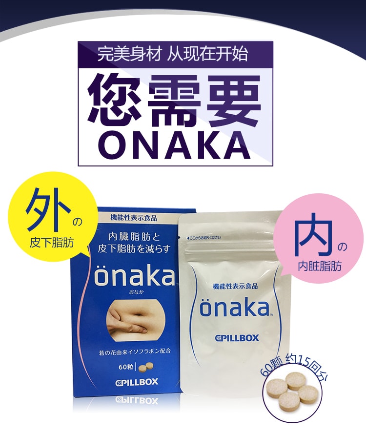 [日本直邮]  PILLBOX ONAKA减小腹腰赘肉内脏凹凹脂肪膳食营养素 60粒