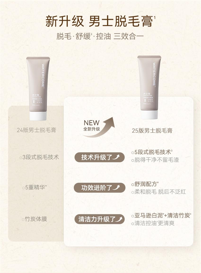 【中国直邮】 水之蔻 净澈男士脱毛膏 男士专用脱毛膏 去除不永久非私处脱毛非全身无痛腋下毛腿毛 50g/支