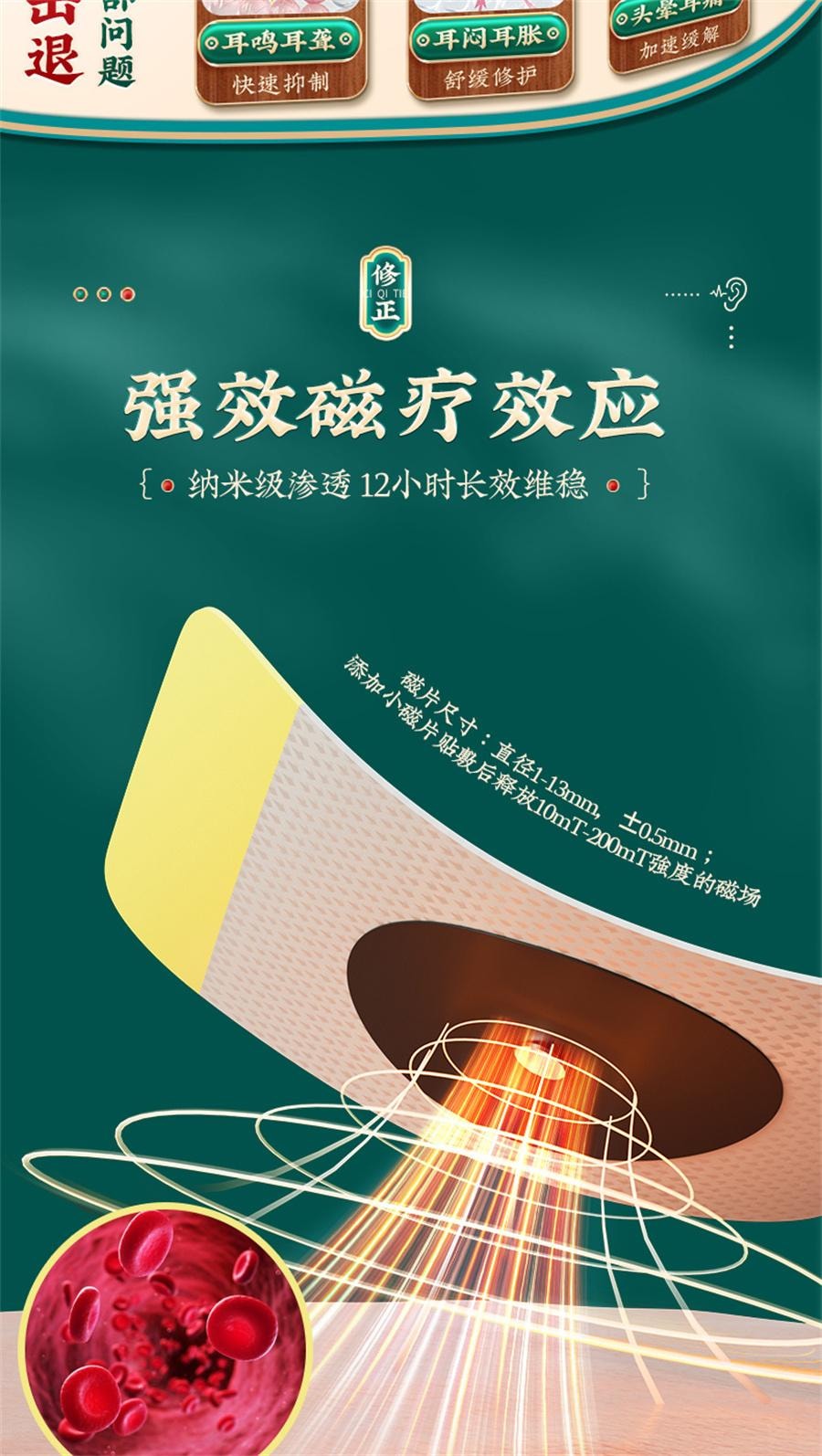 【中国直邮】 修正 穴位磁疗贴 耳鸣贴耳聋痛痒肿神经性耳鸣耳朵嗡嗡响王克星中耳炎专用贴膏12贴/盒
