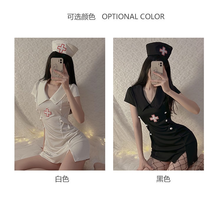 【中國直郵】瑰若 性感 護士制服 開叉修身角色扮演職業裝套裝 情趣內衣 白色 M碼