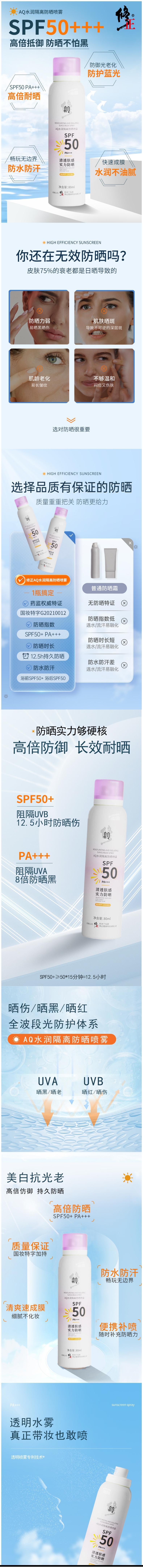 【中國直郵】(買4送1) 修正AQ水潤隔離防曬噴霧 80ml 夏季防紫外線隔離臉部身體清爽不油膩