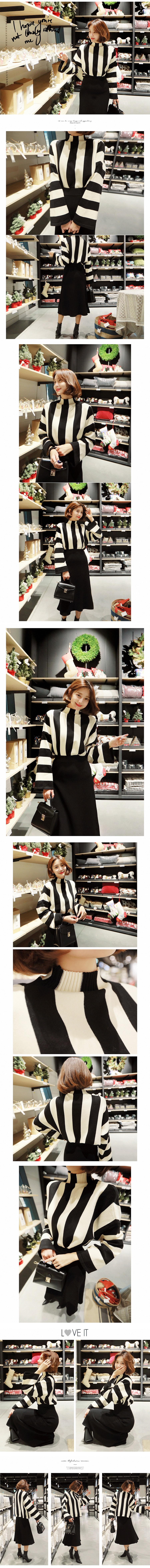 [KOREA] Striped Bell-Sleeve Sweater #Cream&Black One Size(Free) [Free Shipping]