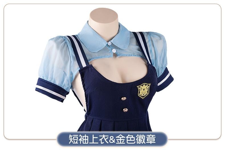 【中国直邮】 曼烟 情趣内衣 性感JK百褶背带裙兔女郎警官套装 蓝色均码(含丝袜)