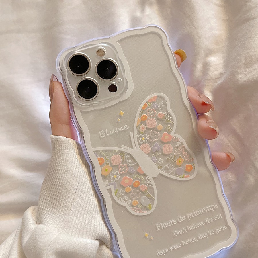 欣月 蘋果矽膠手機殼 相機孔加高保護側邊按鍵獨立設計保護套 Iphone13 透明花身蝴蝶
