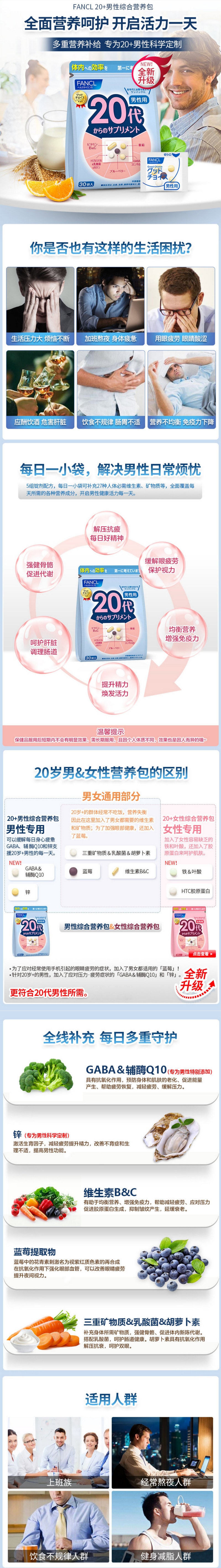 【日本直邮】FANCL年代维生素 男性综合维生素营养素30日份 20岁