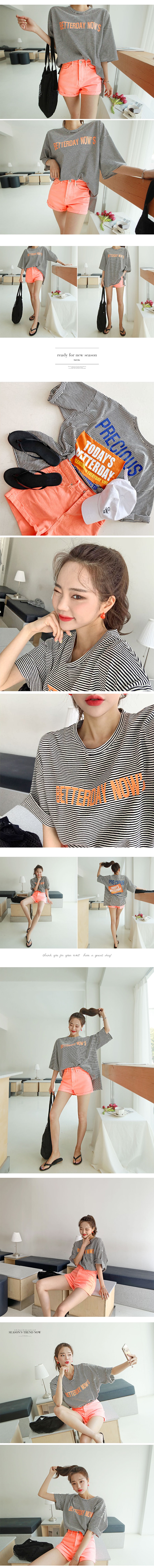 [韩国直邮] SSUMPARTY 夏装超大号女条纹装短袖T恤 #黑色 均码(Free)