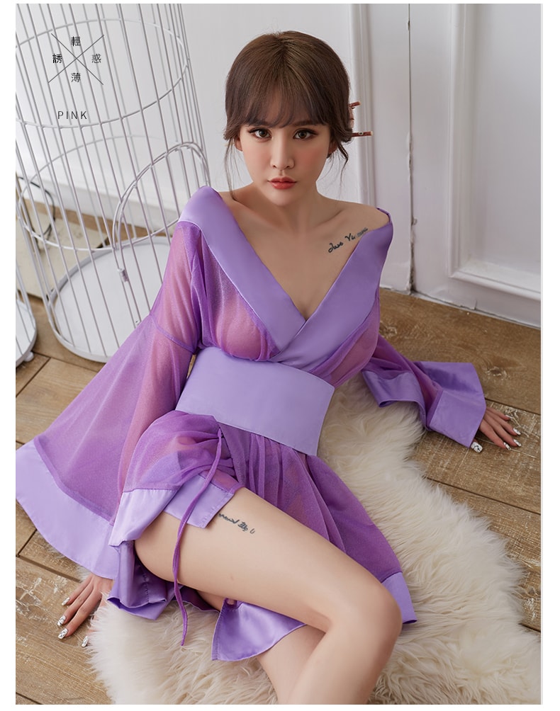 【中国直邮】久慕雅黛 闪亮透纱华丽和服角色扮演服。紫色均码