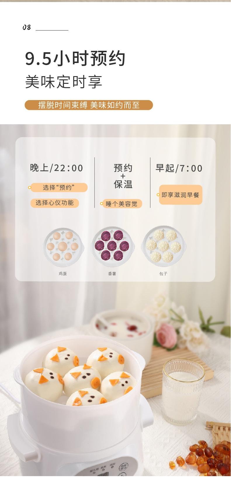 【中国直邮】 晶雅家 美规 110V 宿舍公寓专用 隔水炖电炖锅 全自动智能 1L 小容量带蒸笼 学生租房党煮粥煲汤 宝宝辅食燕窝锅 绿色家用