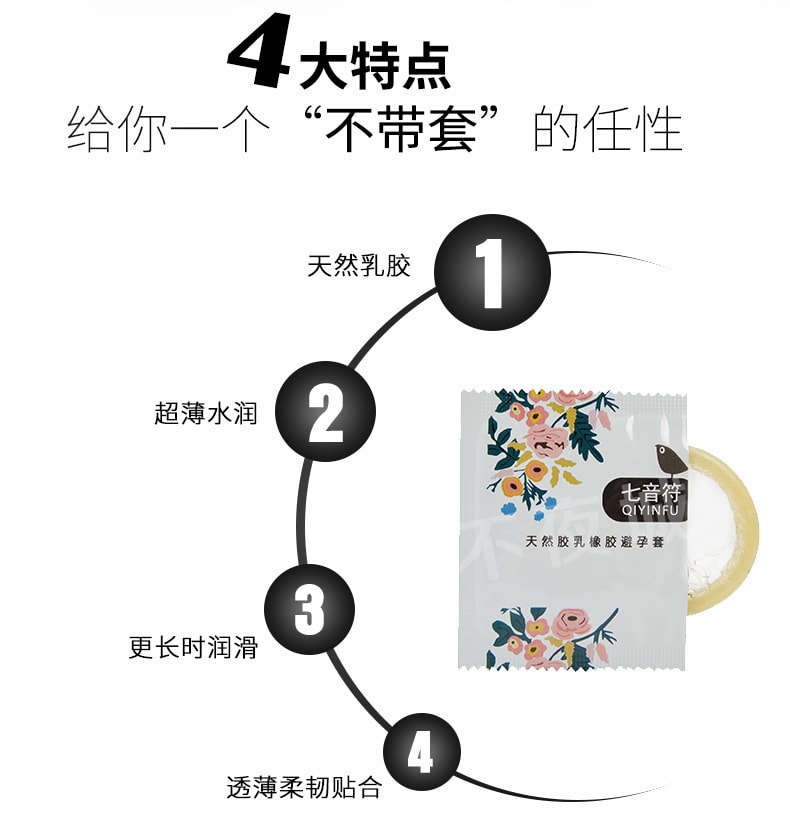 【中国直邮】七音符 玻尿酸避孕套情趣男用成人用品光面中号 100只装 白色款
