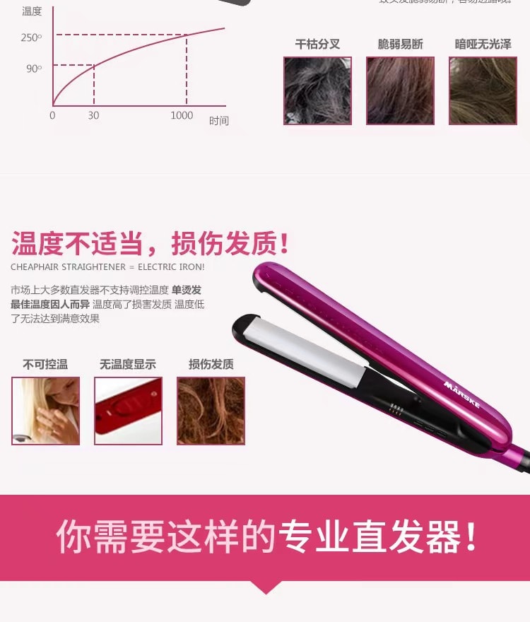 中国 MARSKE  直卷两用电夹板调温拉直美发器5955 粉色 1件