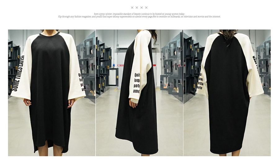 Oversized Raglan Dress With Fleece Lining #Black One Size(Free)