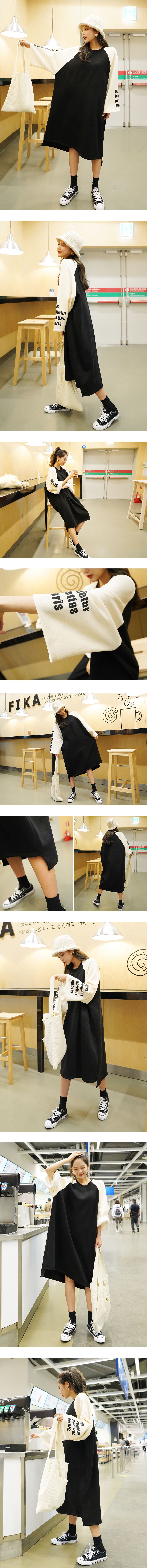 Oversized Raglan Dress With Fleece Lining #Black One Size(Free)