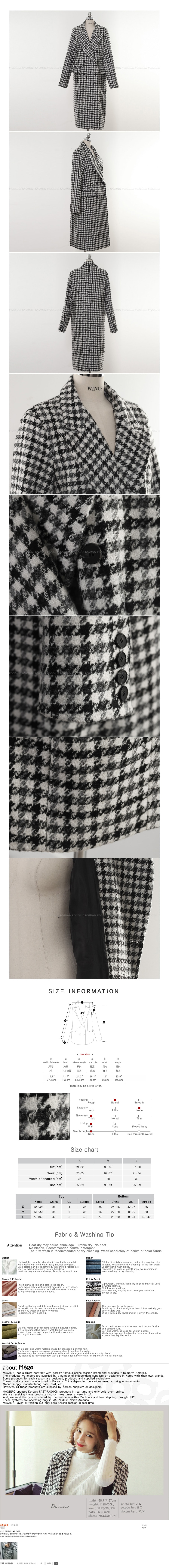 Double-Breasted Houndstooth Wool-Blend Long Coat #Ivory&amp;Black One Size(S-M) [Free Shipping]