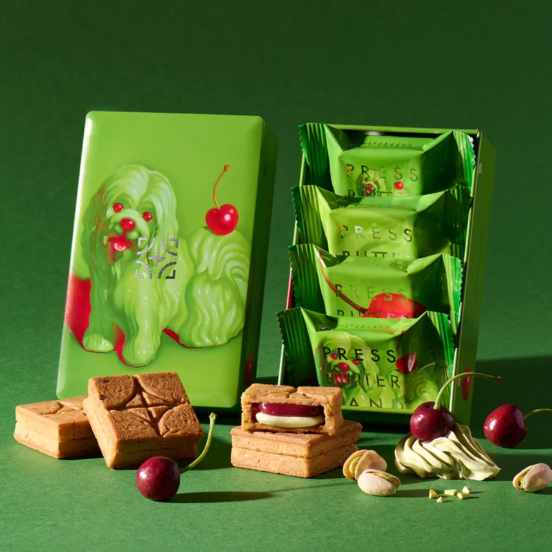 【日本直邮】日本 press butter sand 甜品系列 开心果樱桃双层奶油夹心黄油曲奇饼干4个装