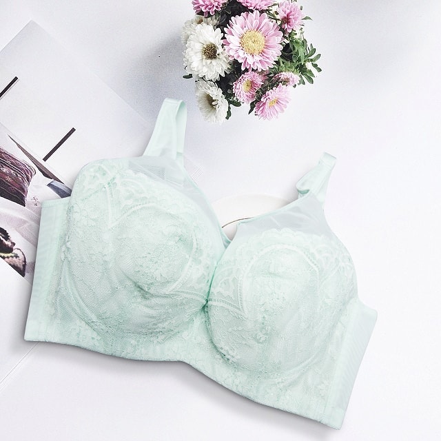 Bras Full-Cup Floral Lace Push-Up Bra Green 85D #11602