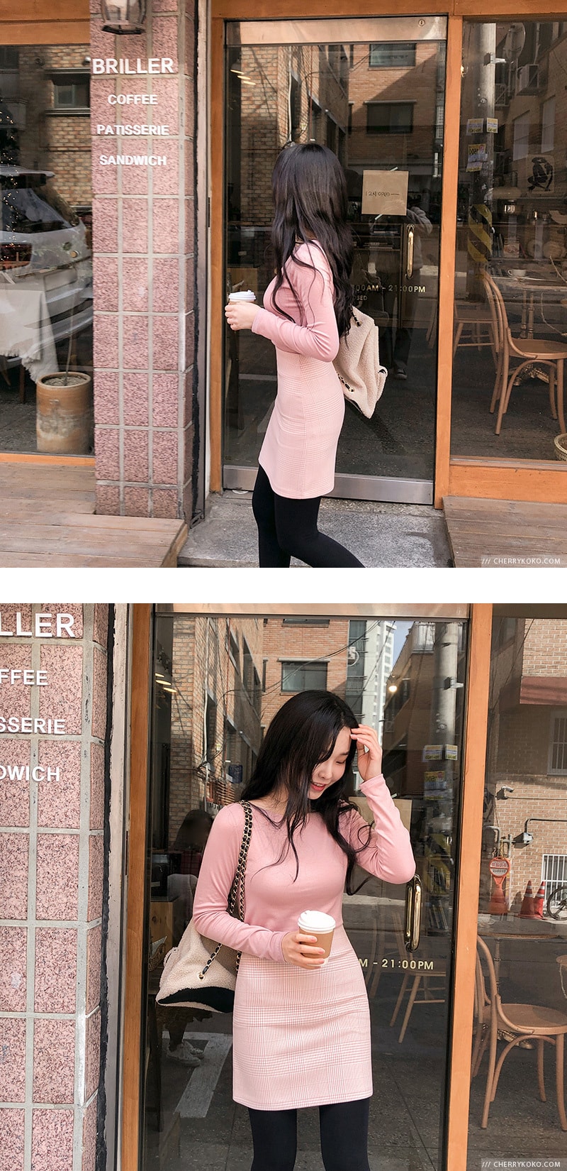 【韩国直邮】CHERRYKOKO 韩国优雅包臀浅格纹短裙 黑色 S