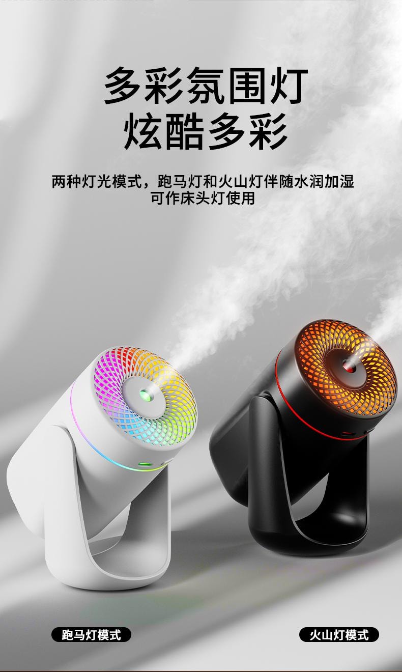 【中國空運直郵】 晶雅家 加濕器迷你便攜七彩夜燈搖頭車載香薰霧化器迷你型噴霧 黑色 一台裝
