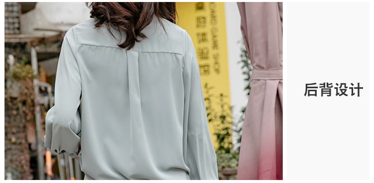 CARRIE&amp;KATE【Designer Style】2019 Spring new long sleeves loose on vertical collar lace chiffon shirt Canal Blue/S