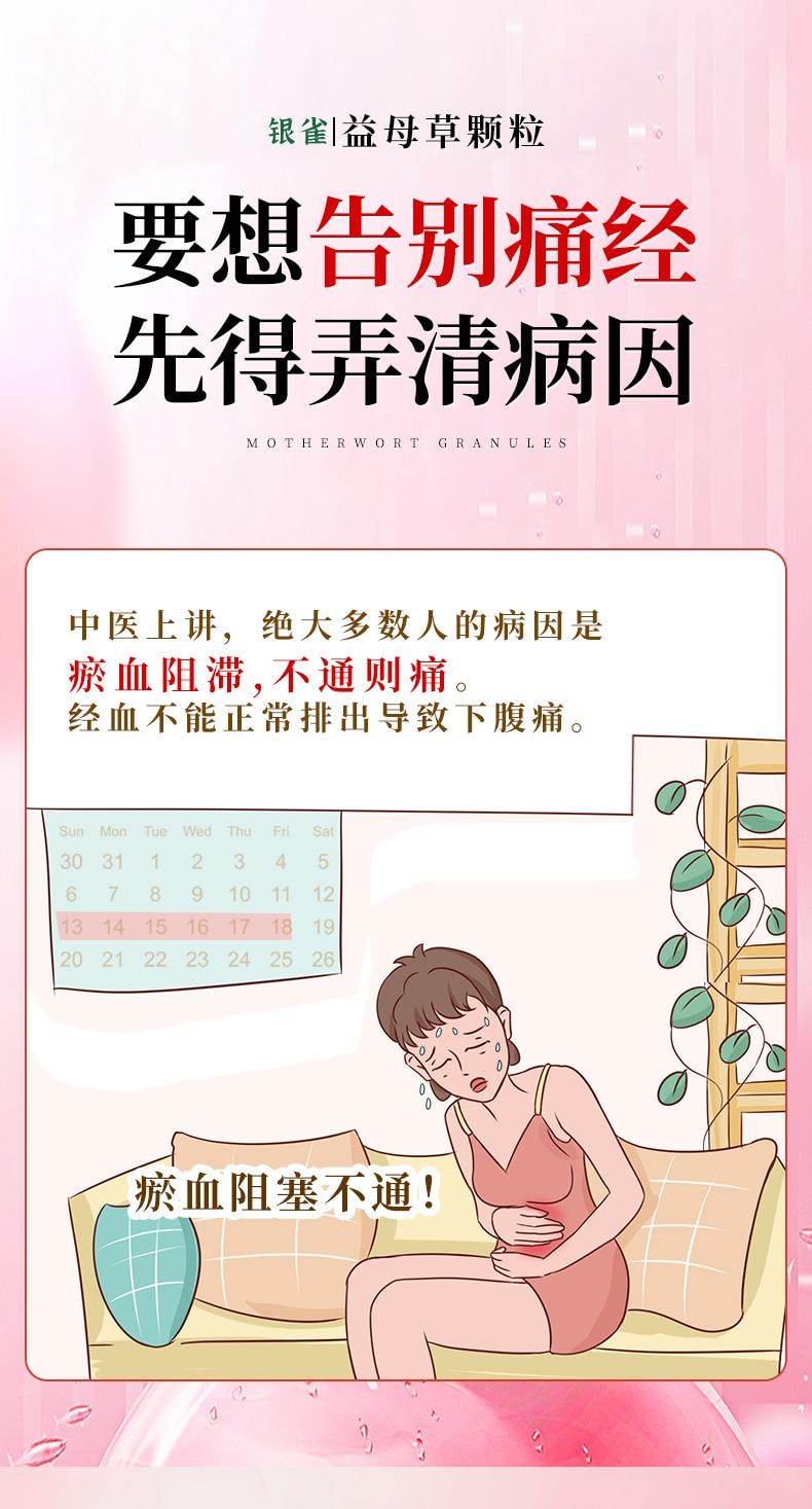 【中国直邮】 银雀 益母草颗粒 活血化瘀 调经产后排恶露月经不调中药15g*12袋 x 1盒