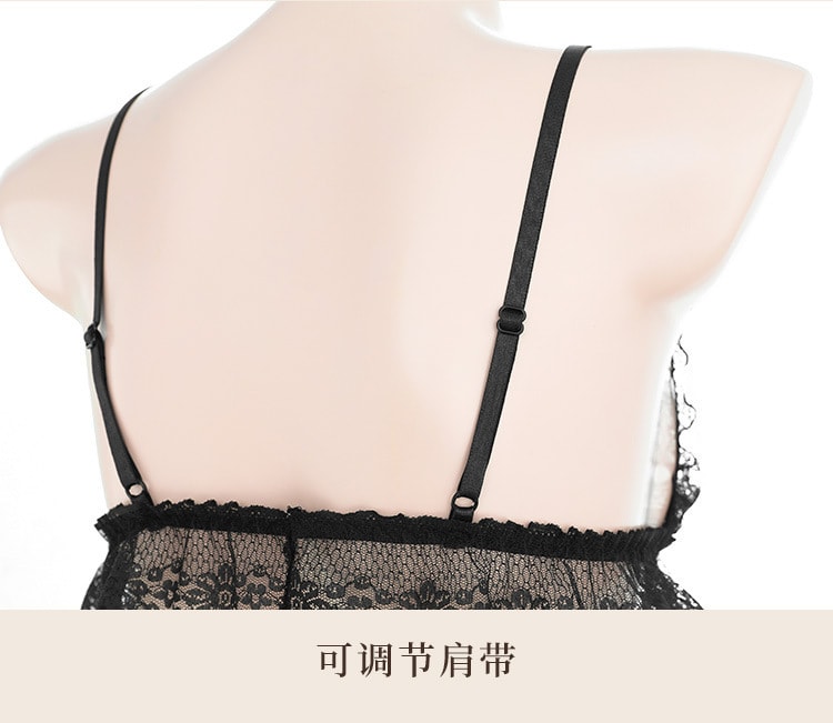 【中国直邮】霏慕 新品 情趣内衣 性感蕾丝三点式制服诱惑套装 均码-黑色