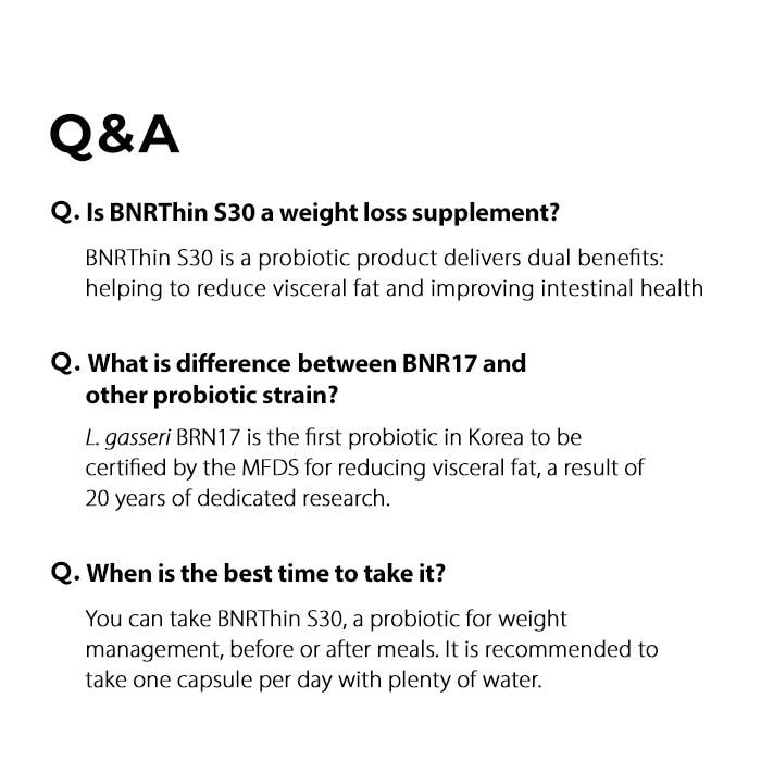 韩国 BNRThin S30 体重管理益生菌 Lactobacillus Gasseri BNR17 100亿 CFU 保证含量 30粒