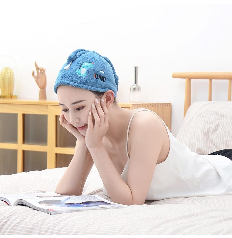 【中國直郵】 家簡塵除 珊瑚絨雙層乾髮帽 藍色太空人/件 速乾毛巾 加厚吸水 擦頭髮包頭巾