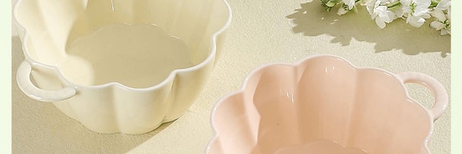 川岛屋 奶油风双耳汤碗 陶瓷碗餐具沙拉碗 盛饭盛汤 淡粉色 1400ml