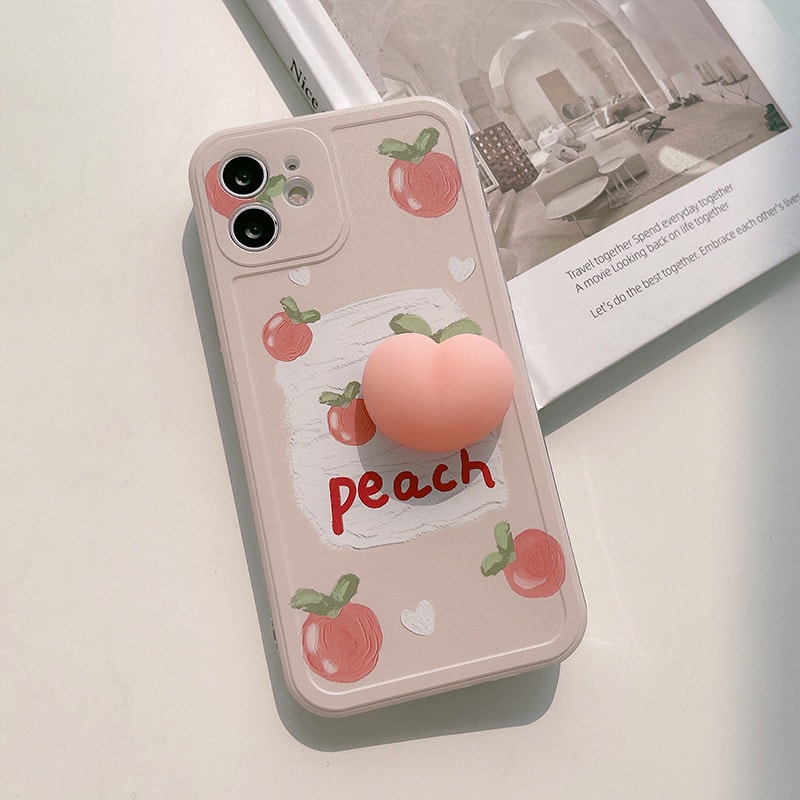 【中國直郵】立體桃子捏捏樂解壓手機殼適用蘋果iPhone 13mini