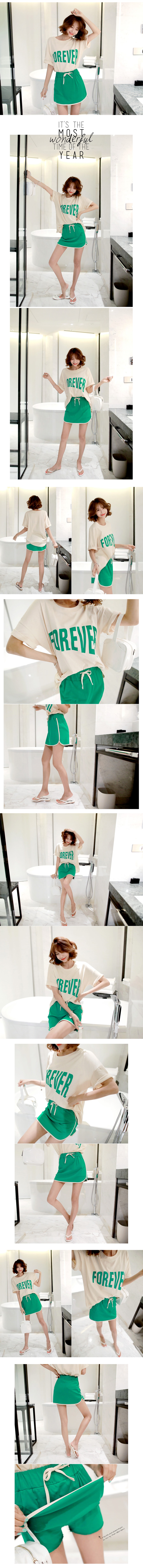 [韩国正品] MAGZERO FOREVER图案超宽松T恤+运动短裙t两件套 #薄荷绿 均码(S-M) [免费配送]