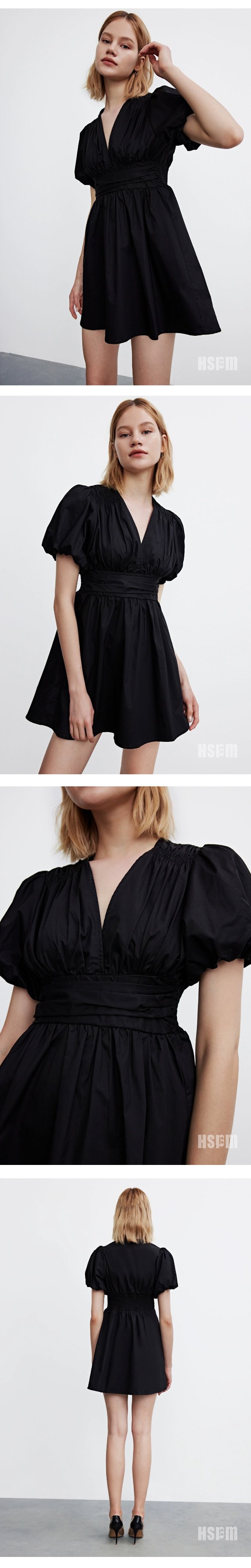 【中国直邮】HSPM新款法式气质连衣裙 黑色 M