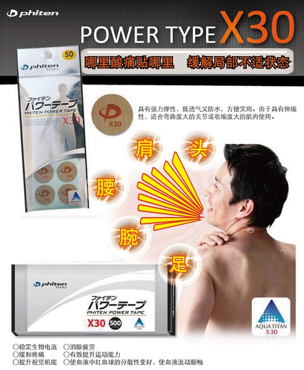 日本PHITEN法藤 钛圆贴(X30) 肌肉贴运动肌内效贴布