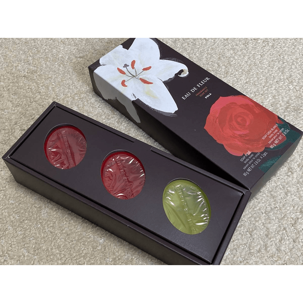 日本POLA 寶麗 Eau de Fleur 滋潤保濕優質精油香皂套裝 玫瑰&香水百合 80g×3個