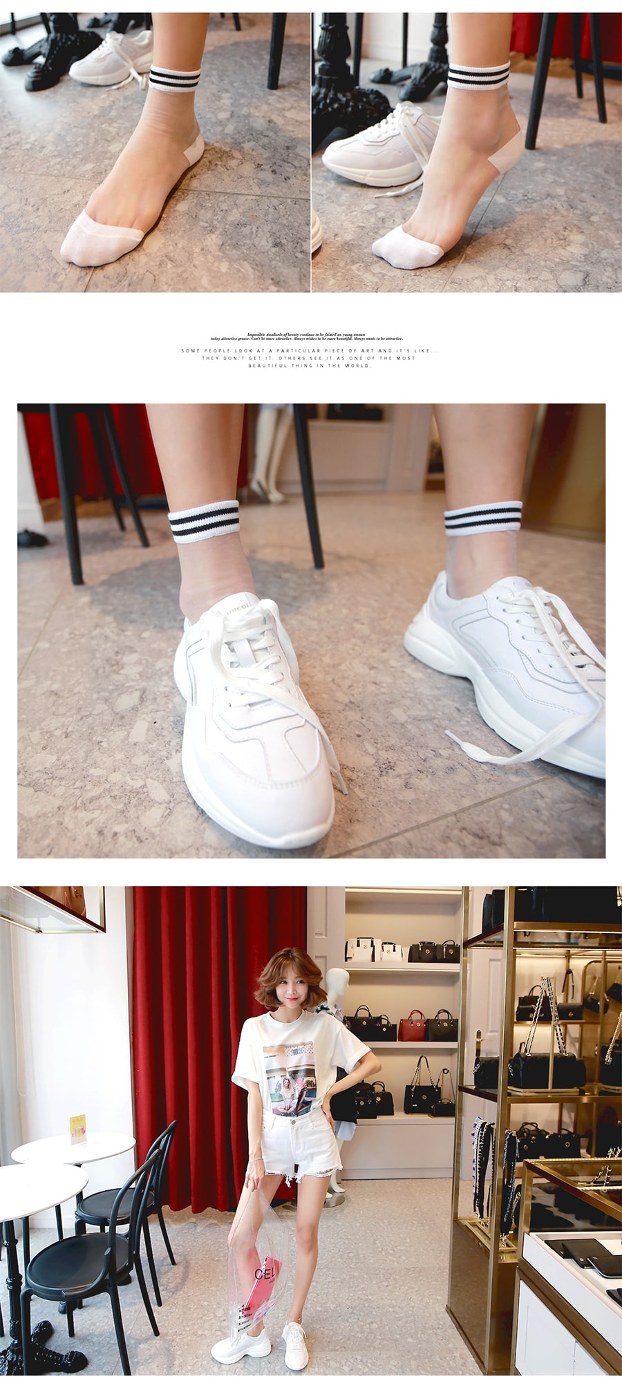 KOREA Sheer Ankle Socks  2-Pairs(White/Black) [Free Shipping]
