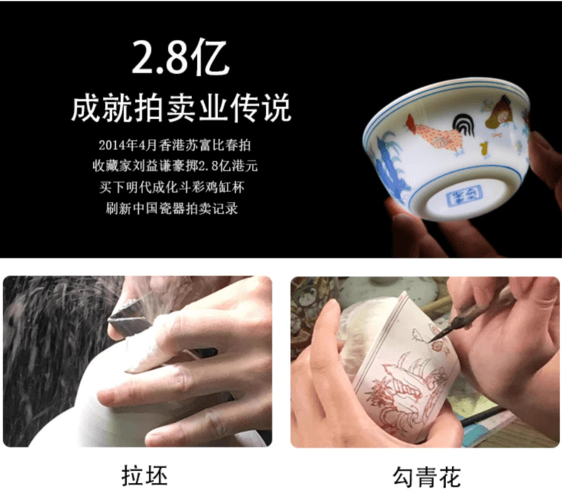 中國 不二馬 鬥彩雞缸杯德化盞杯茶杯 品茗杯 1 枚 大號 國家博物館同系列茶盞 如省2.8億