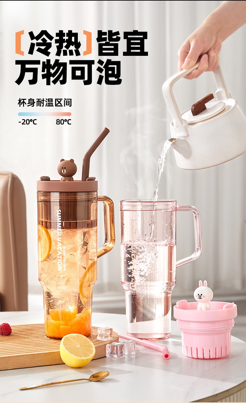 Mug Girls High-color Value Straw Cup High-capacity Plastic Cup High-temperature Resistant CONY Models 1200ml