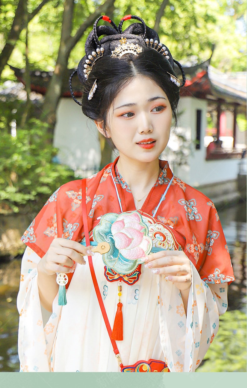 Hand-Shaped Embroidery Fan Decorative Portable Cultural Fan -Lotus Style 1 Piece