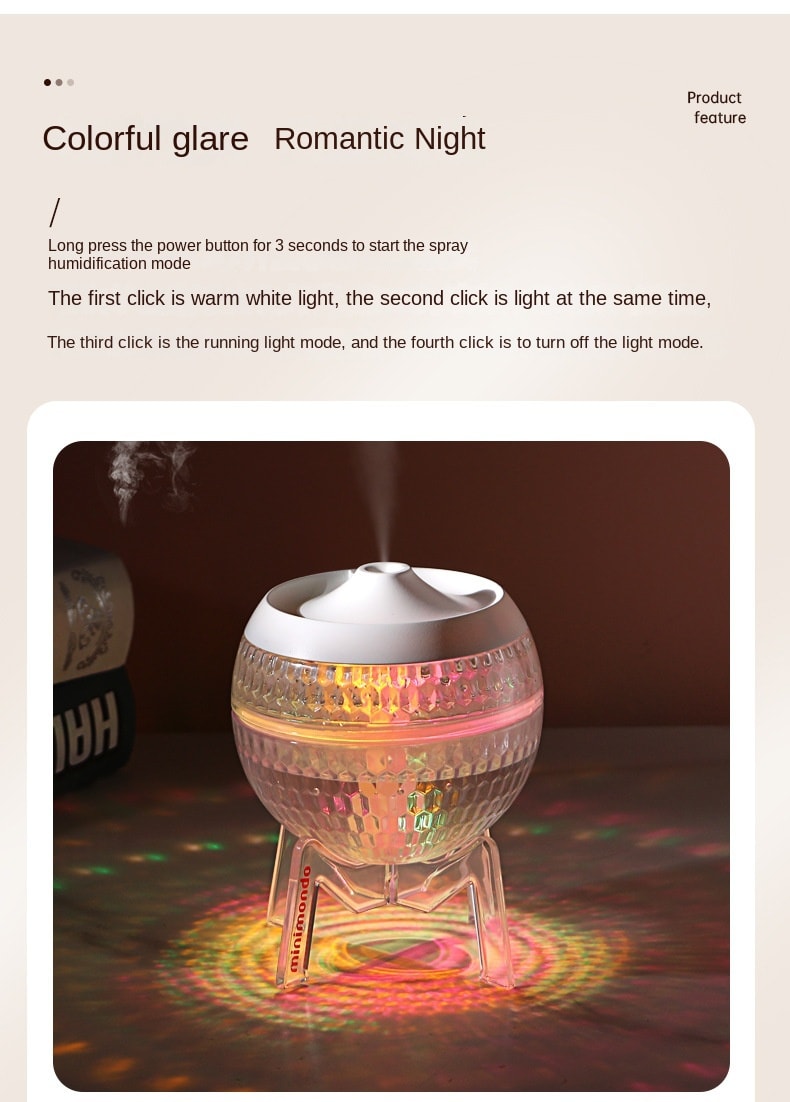 中國 LLD樂樂多 水晶球帶底座加濕器七彩氛圍燈 粉紅色 1件