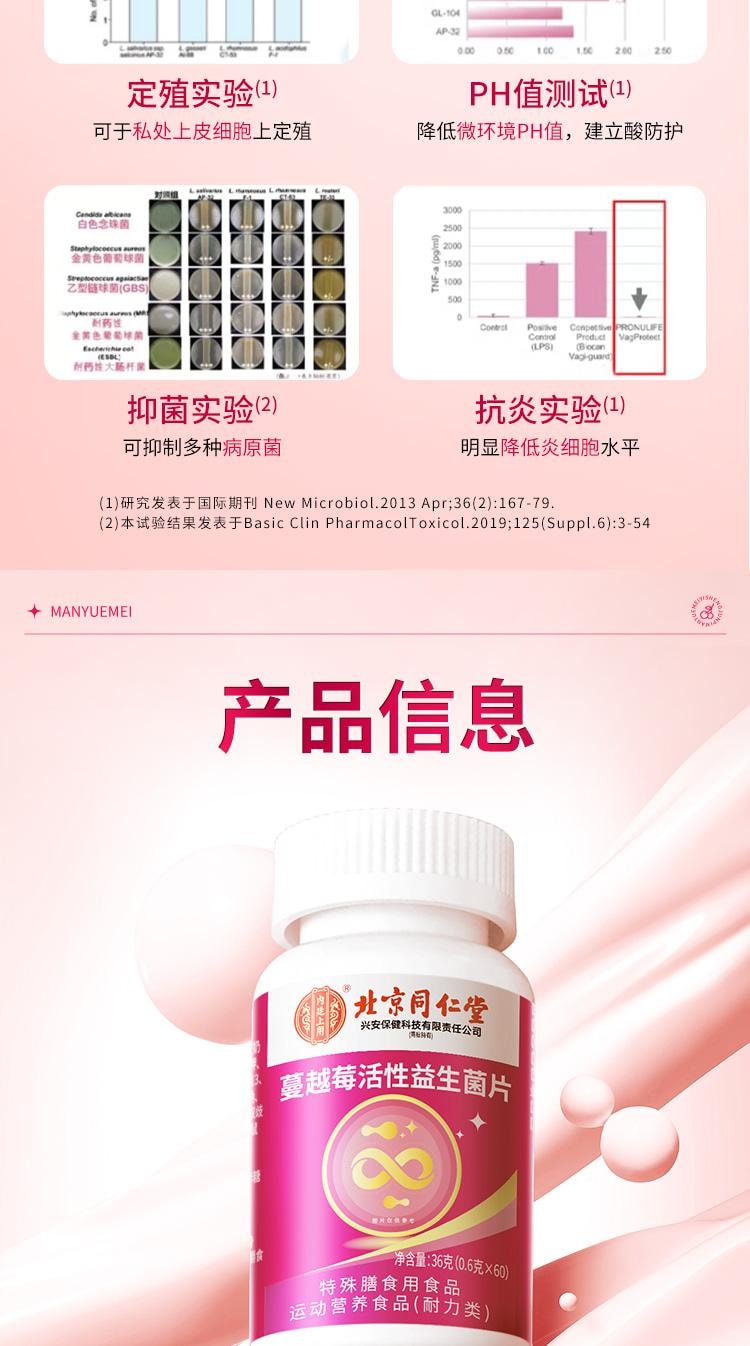【中國直郵】 北京同仁堂 蔓越莓活性益生菌片 暖巢保養 婦科調理 呵護專用私人私人護理 60片/瓶