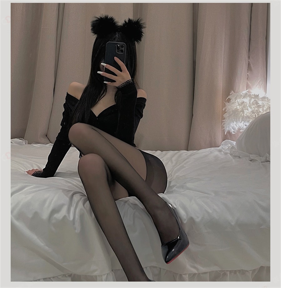 【中国直邮】崇朵 黑丝袜情趣性感开裆超薄加大码连裤袜免脱开档诱惑可手撕袜纯欲女 黑色