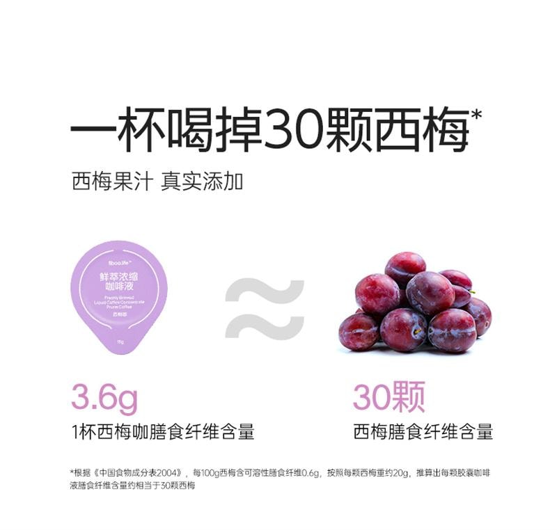 【中國直郵】 Fiboo 西梅咖啡黑咖啡美式即溶0無添加蔗糖代謝濃縮咖啡液燃減健身代餐 30顆