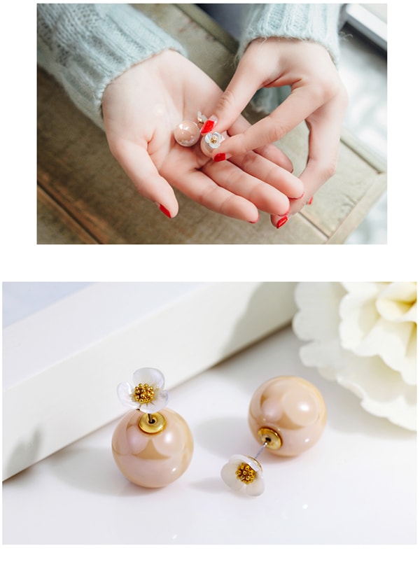 Sweet Flower Pink Imitation Pearl Earrings for Women Girls 1 Pair