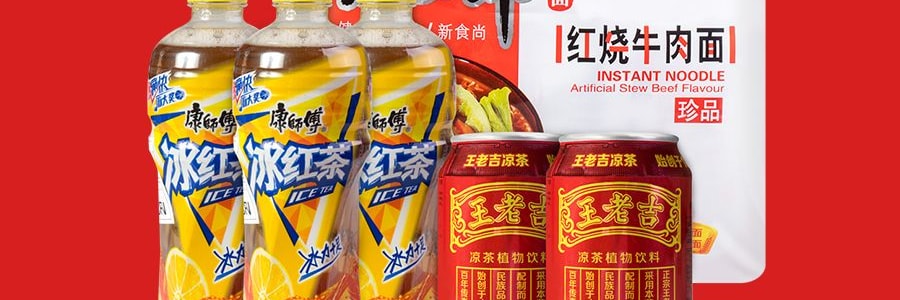 【亞米限定禮包】大力宵夜禮包 今麥郎紅燒牛肉麵 5連包 + 康師傅冰紅茶 1500ml +王老吉涼茶 620ml