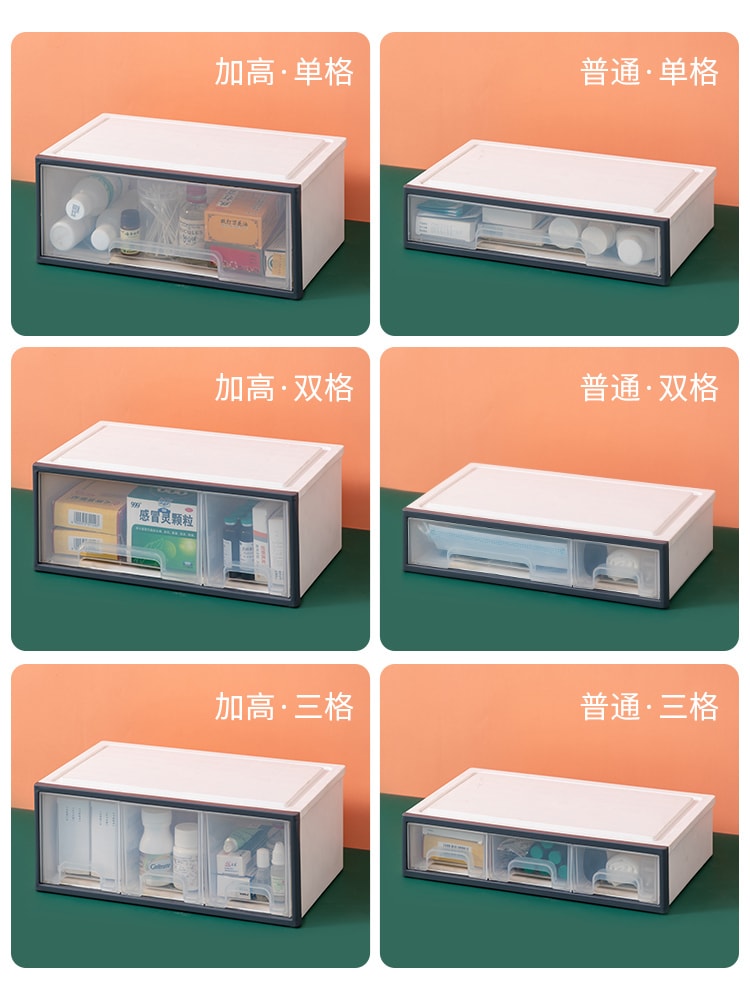 药品 化妆品 文具收纳盒 ROSELIFE 可拆卸 自由组合  4层收纳盒 [TDAC] 两低一高5抽屉  5插槽桌面整理盒 透明