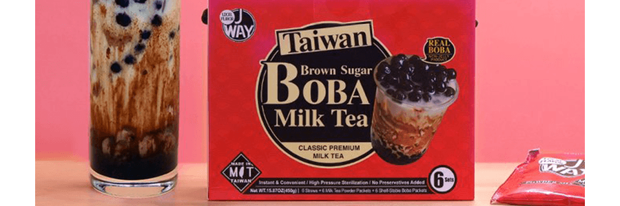 台湾JWAY 高品质无防腐剂黑糖珍珠奶茶 (可微波波霸300g 原味奶茶粉150g) 6包入 礼盒装