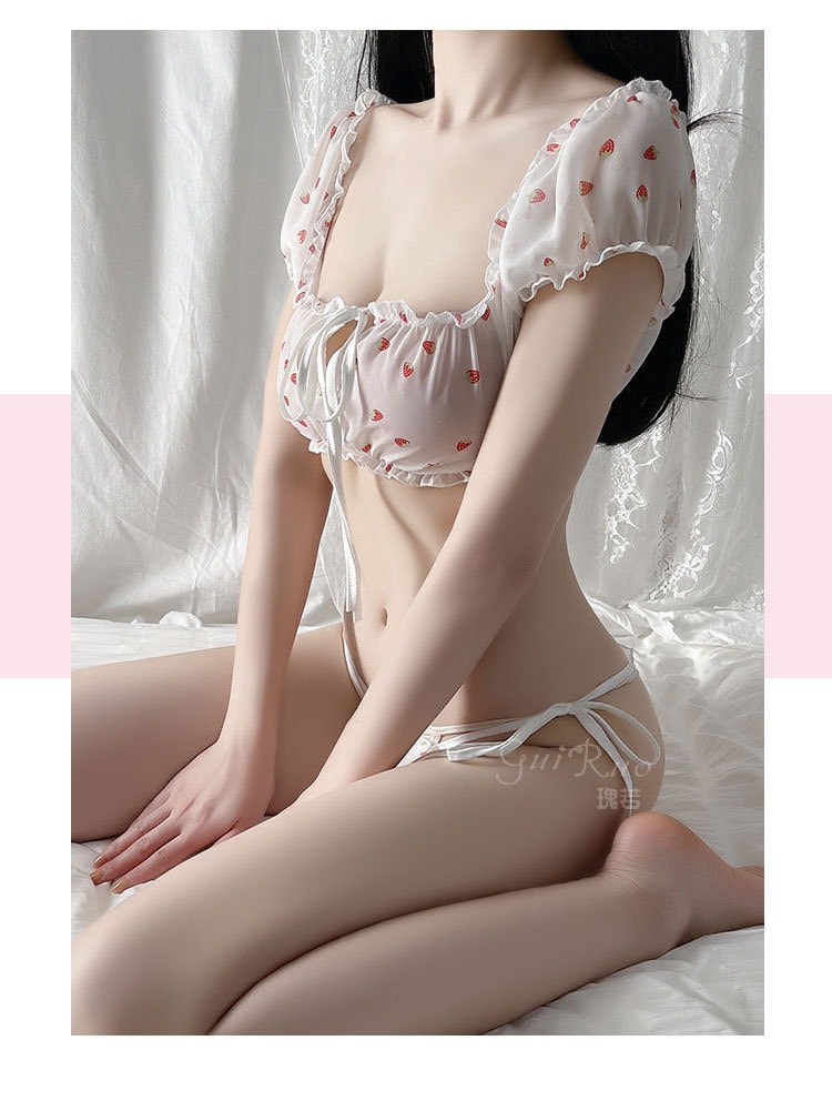 【中国直邮】瑰若 新品 情趣内衣 性感三点式草莓甜美制服套装 L码 白色款